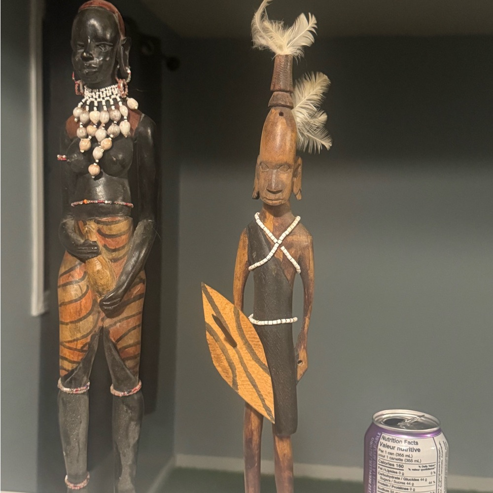 Carved Wooden Tribal Figurines with Beads